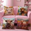 Vibrant Highland Cow Pattern Pillow Case Pattern Printing Pillowcase Living Room Sofa Cushion Cover Bedroom Room Decor