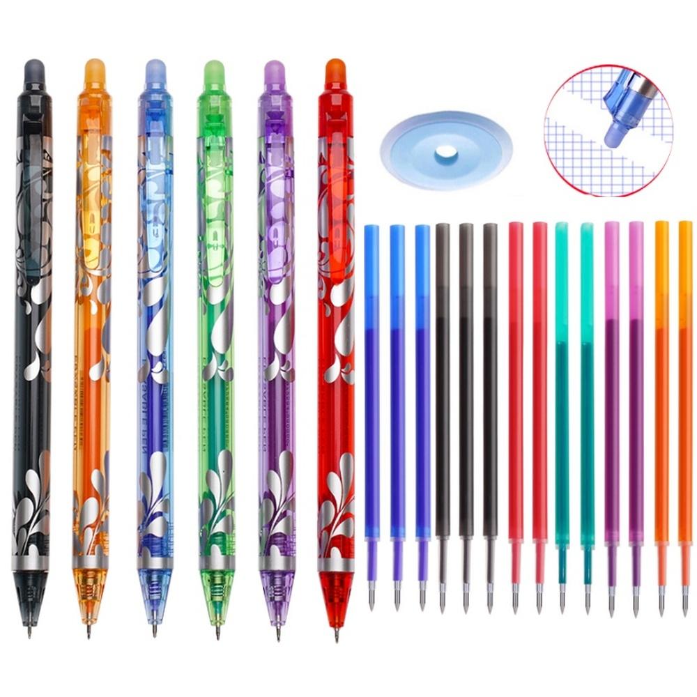 55pcs/set Gel Pen Press Type 0.5mm Erasable Gel Pen Set 6 Colors Washable Handle Magic Refills Rod Super Capacity Ink Writing Stationery