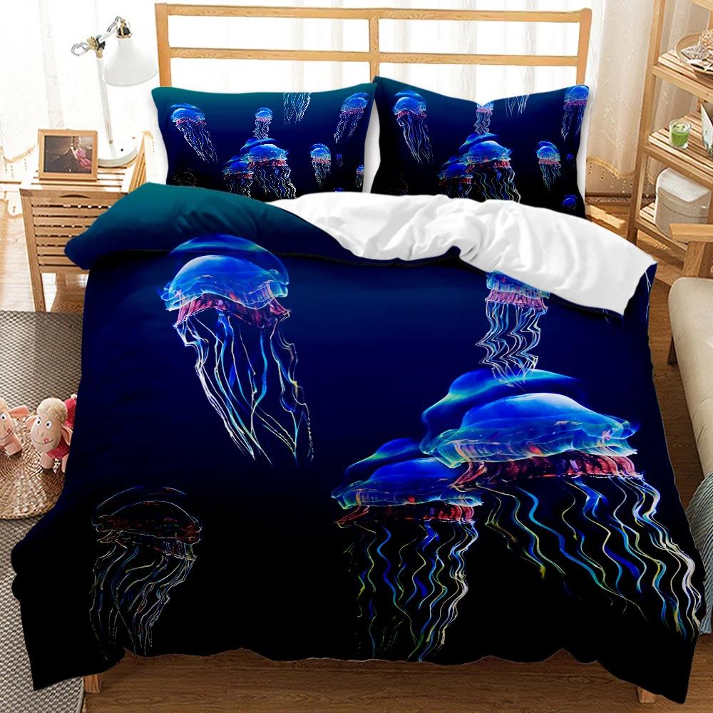 Комплект пододеяльника с медузами Пододеяльник с принтом медуз для подростков, детей, покрывало на кровать в океанской тематике, морские кораллы, полиэстеровый чехол для одеяла