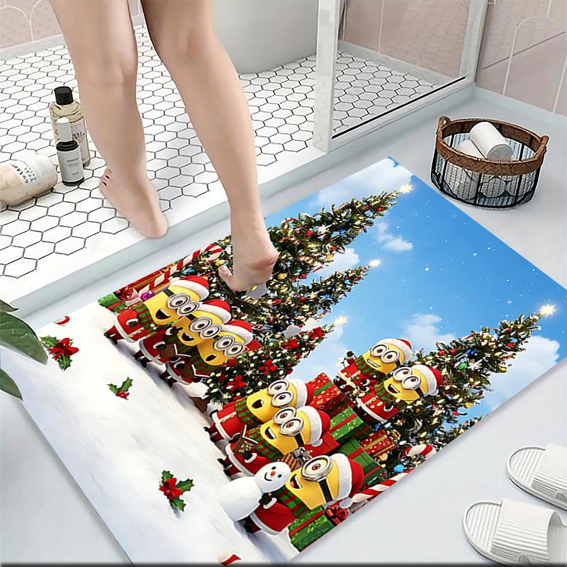 1Pc Happy Minions Holiday Wreath Carpet Rug Soft Washable Antislip Home Living Room Sofa Mats Personalized Christmas Rug