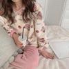 Winter Pajamas Round Neck Long Sleeve Cartoon Bear Warm Sleepwear for Winter Thickened Big Size Pajamas Coral Fleece Two-Piece