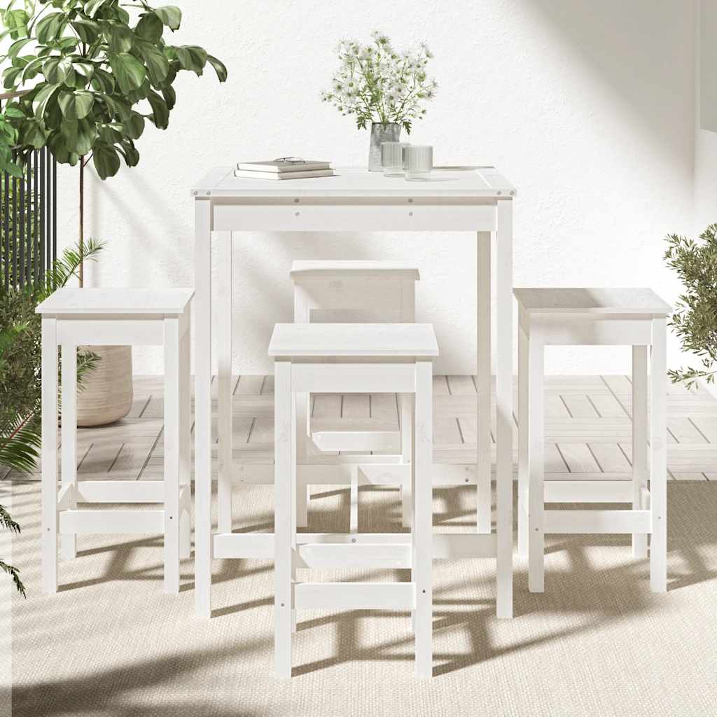 5 Piece Garden Bar Set White Solid Pine Wood
