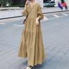 ZANZEA Women Casual Round Neck Solid Color Long Sleeve Long Dress