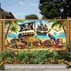 Garage banner - 2D flat printing, banner, beautiful scene of pirates' treasure and seagulls soaring, garage background c
