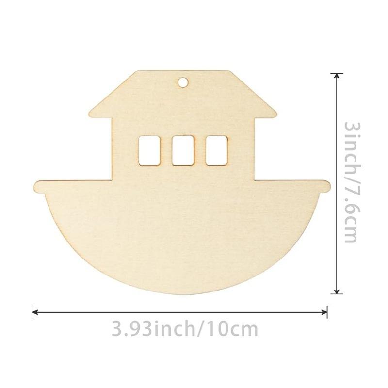 10pcs Wood Noah's Ark Cutouts Unfinished Wooden Noah's Ark Hanging Ornaments DIY Craft Gift Tags for Home Party Decoration