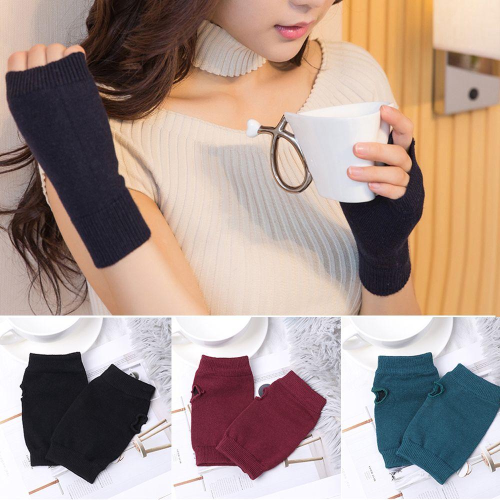 Protable Winter Autumn Warm Fingerless Wrist Gloves Knitted Wool Glove Half Mitten Exposed Finger