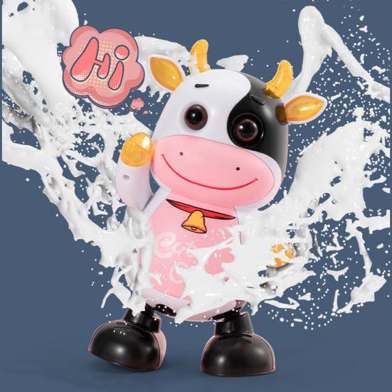 Kids Electric Cow Toy with LED Light Music Singing Dancing Cartoon Dairy Cattle Toy Toddlers Interactive Educational Movable Eyes Animal Musical Toy
