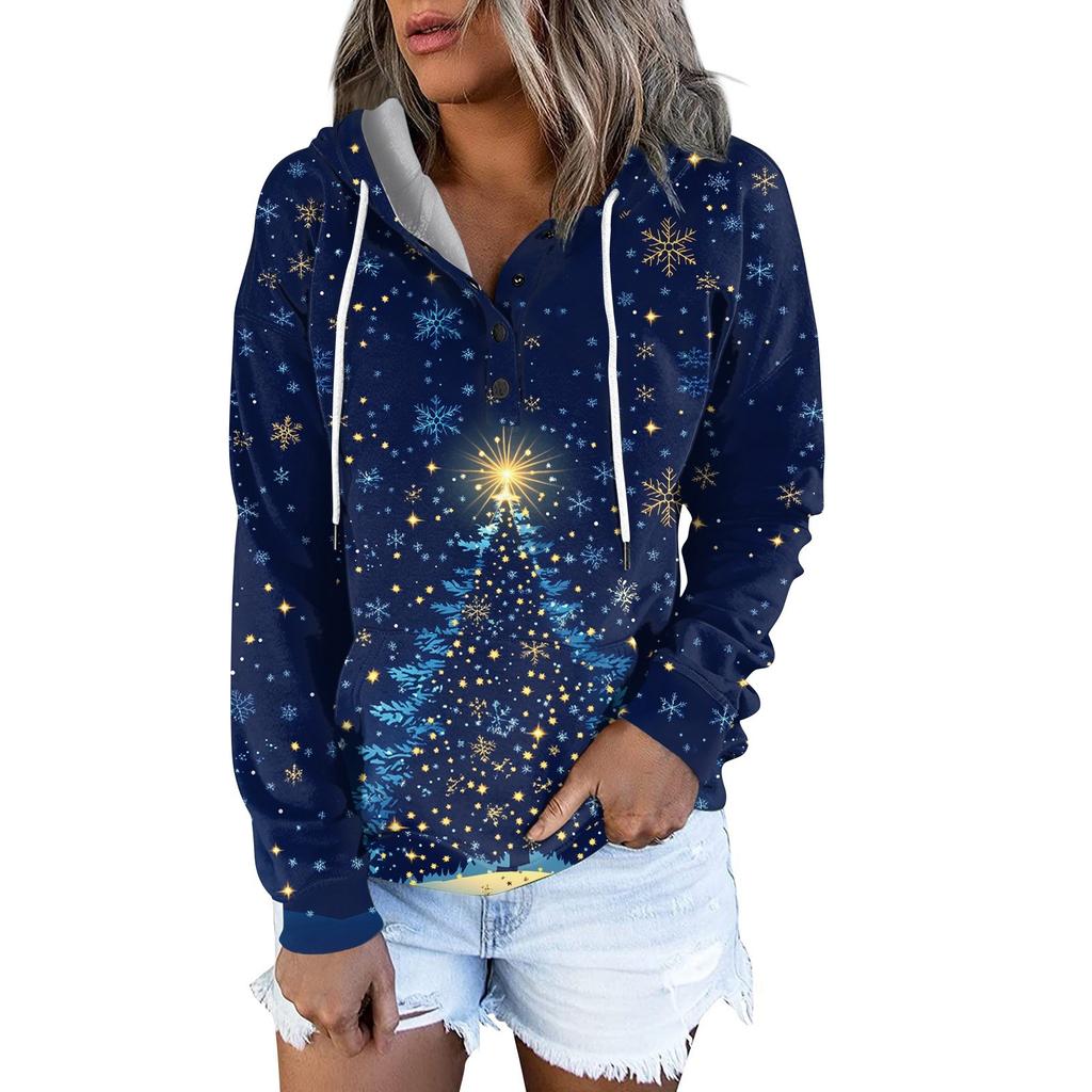 Женские повседневные модные принты с длинным рукавом на пуговицах пуловеры с капюшоном толстовки
