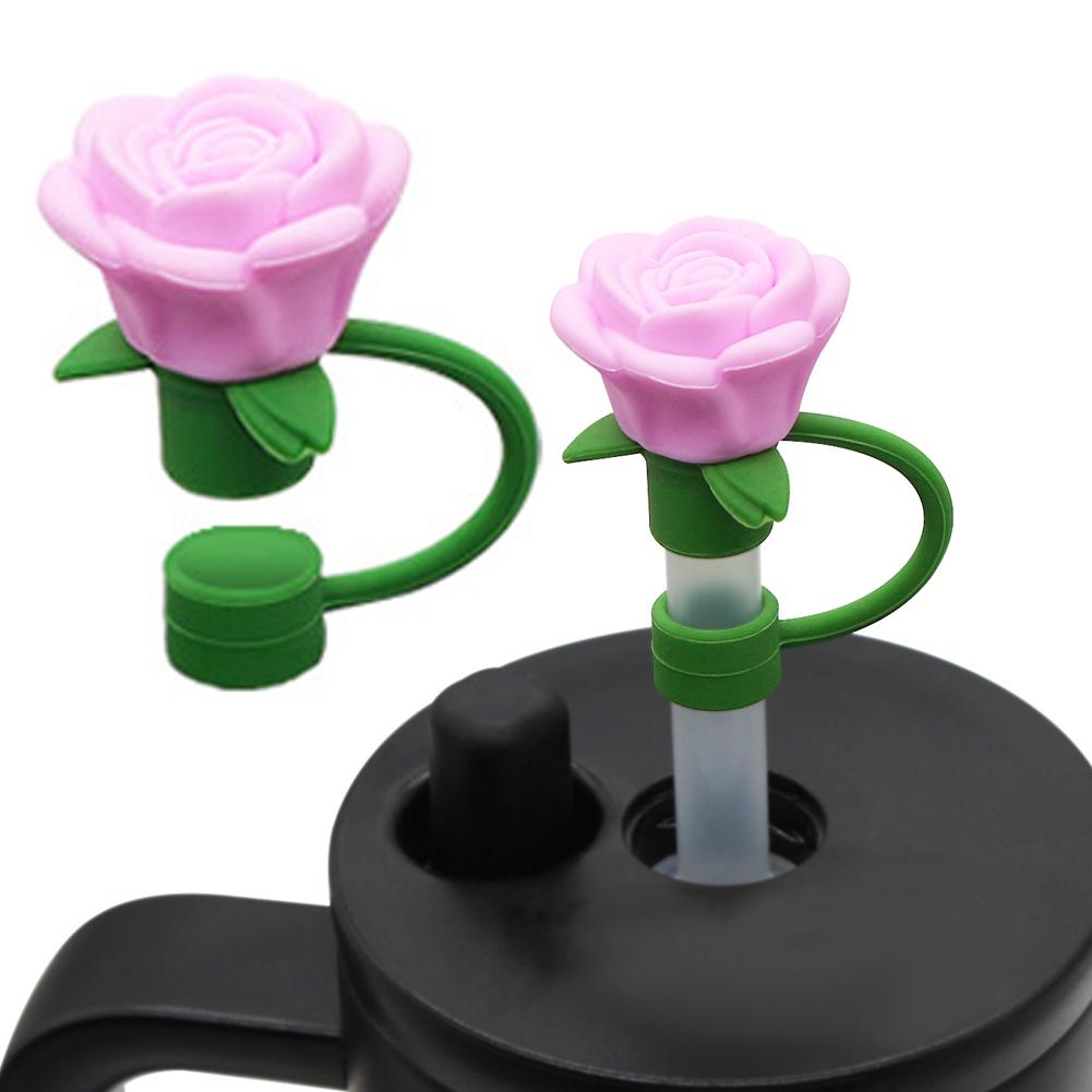 Flower Rose Straw Cover Caps Silicone Straw Tips Lid Dust-Proof Decor For Stanleys Topper 10mm K1B5