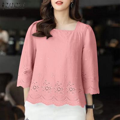 Женская повседневная блузка с круглым вырезом и рукавом 3/4 в стиле пэчворк с вышивкой