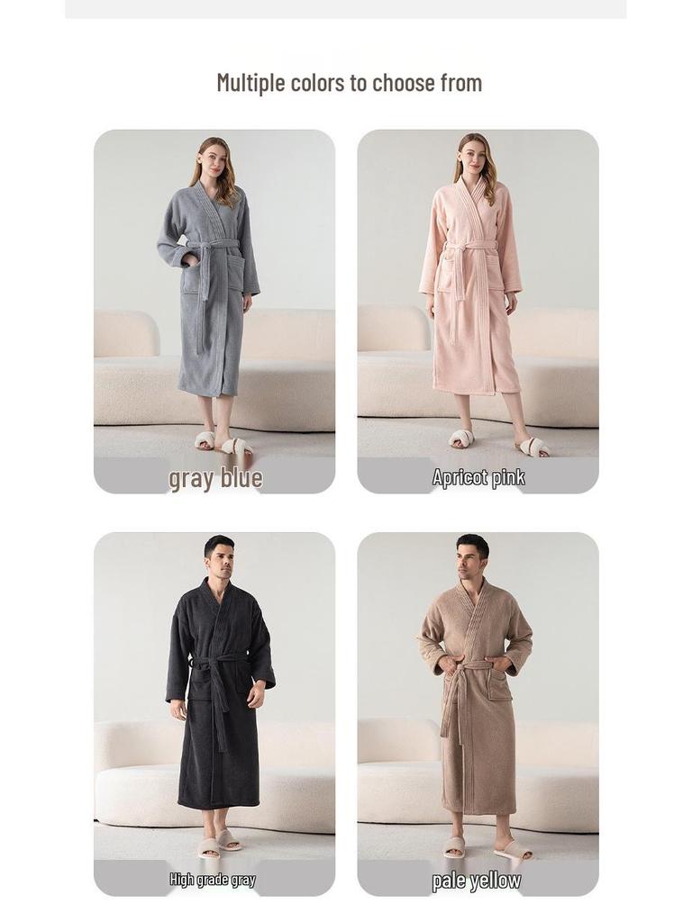 Комплект коралловых флисовых пижам для пары: Женский и мужской длинный, толстый, теплый халат для осени и зимы