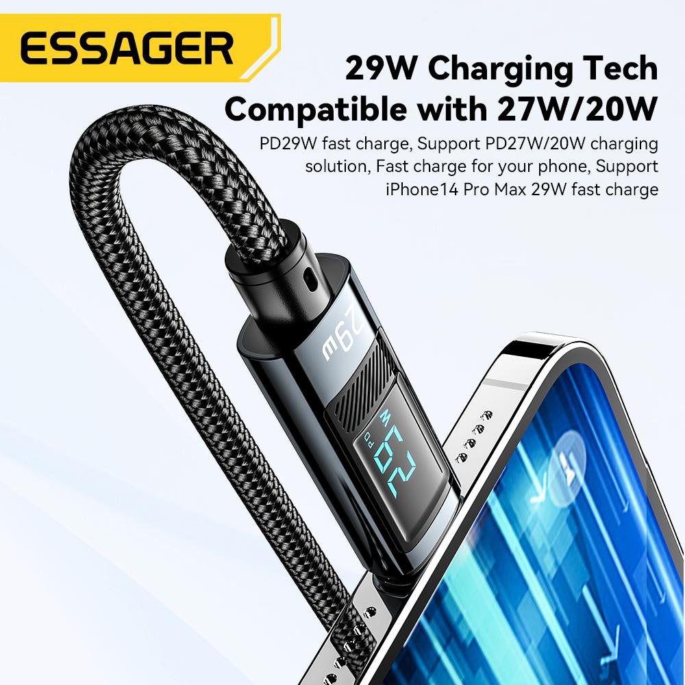 Essager USB Type C кабель для iPhone14 13 12 Pro Max PD 29W быстрая зарядка кабель для iPad кабель для зарядки цифровой дисплей кабель