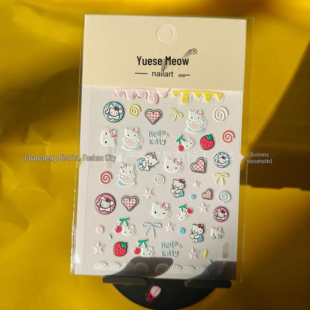 3D тисненые наклейки для ногтей Hello Kitty - Милый розовый мультяшный дизайн кошки