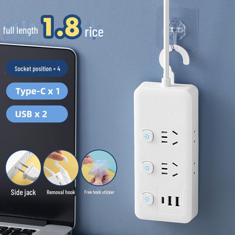Умный USB Многофункциональный Сетевой Фильтр с Независимым Выключателем и Боковой Вилкой