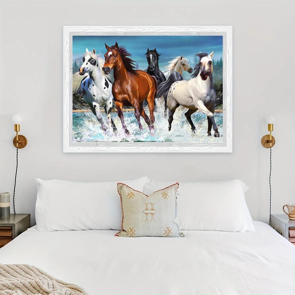 5D DIY Алмазная картина Четыре лошади Вышивка крестиком, Набор для вышивания, Алмазная картина со стразами, Ручное украшение дома, Подарки