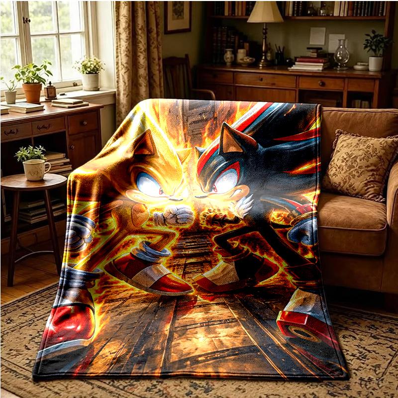 Blue Hedgehog In Action Throws Blanket Flannel Blankets Plush for Couch Bed Gifts for Men Women Travel picnic blanket Christmas fan gifts