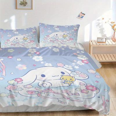 3 шт. Набор стеганых покрывал Sakura Cinnamoroll - Мягкий и удобный Декор для спальни, гостевой комнаты и общежития Комплект постельного белья 1 пододеяльник + 2 наволочки. S063