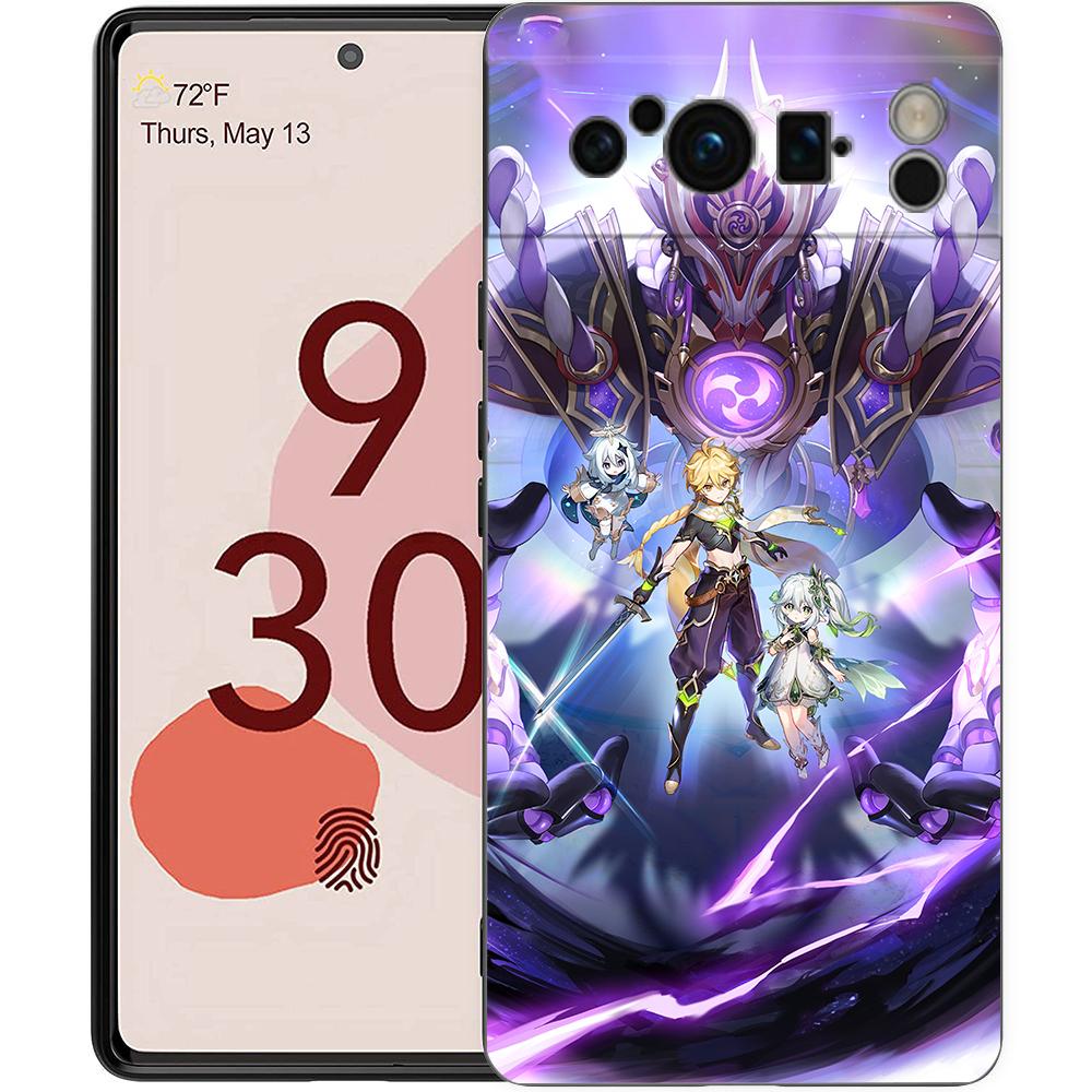 Genshin Impact Landscape Phone Case For Google Pixel 8 7 6 Pro 6A 7A 5G Soft Silicone Shockproof TPU Black Cover TPU Fundas