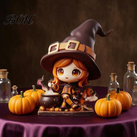 Small Desktop Figurine Wooden Halloween Tabletop Decor, Whimsical Black Cat Witch Pumpkin Skeleton Cute Room Accents Figurines, Centerpiece