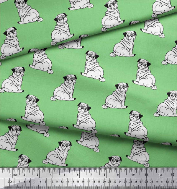 Soimoi Japan Crepe Satin Fabric Pug Dog Print Fabric by Metre 42 Inch Wide