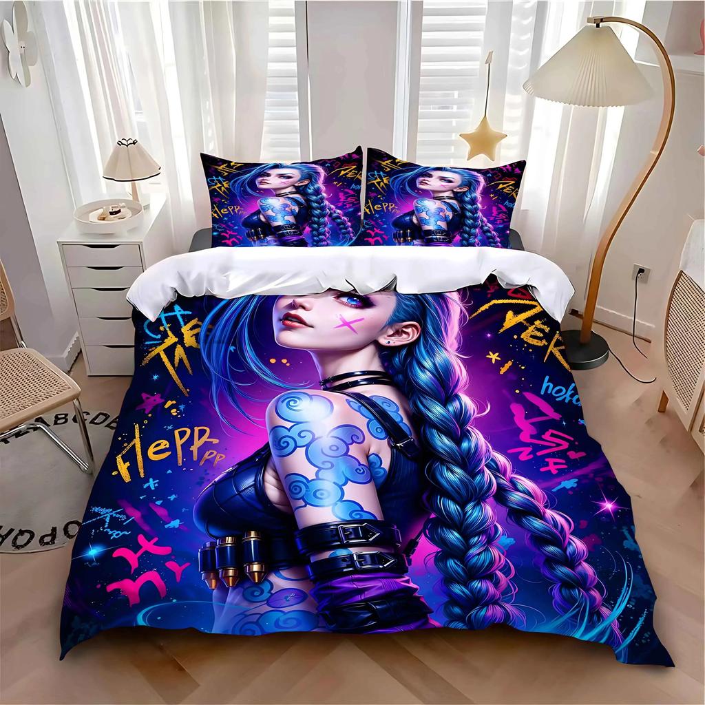 3D Printed Arcane Anime J-JinX 2/3pcs Duvet Cover Pillowcase Bedding Set Twin Full Queen King Size Kids Boy Girl Bedroom Gift
