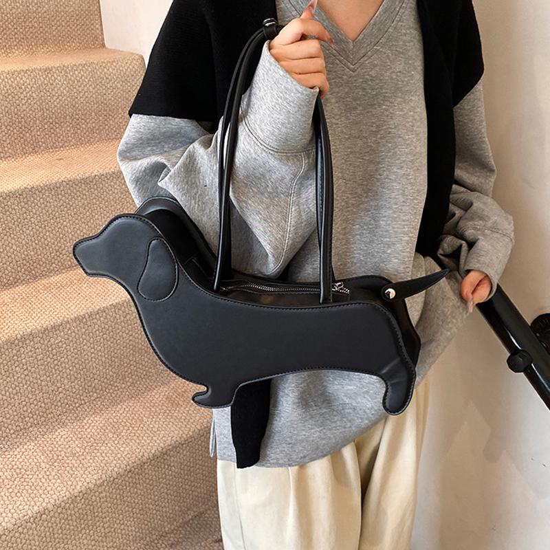 Yogodlns Three-dimensional Dachshund Shoulder Bag PU Leather Retro Handbag Design Underarm Bag For Women Trend Commut Bag