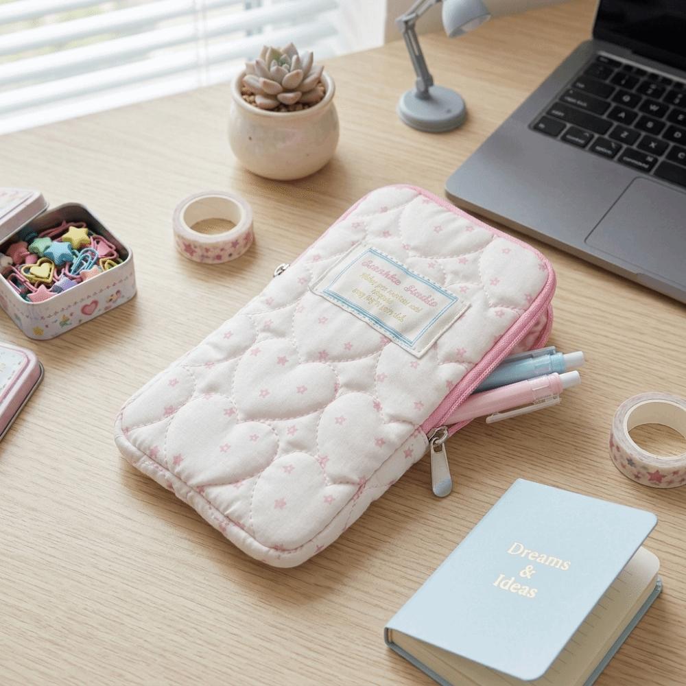 Zipper Quilted Makeup Storage Bag Cute Pencil Toiletry Organizer Lipstick Bag