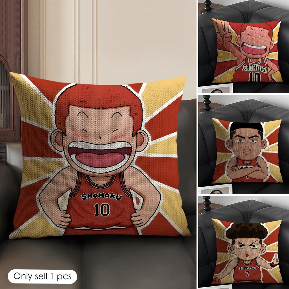 SSlam Dunk cartoon Cushion Cover Natural Linen Organic Fabric DoubleSided Printing Sofa Home Decor Gift Pillow Case