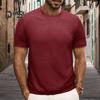 Summer Men Tops Knitted Round Neck Short Sleeves Solid Color Ribbed Elastic T-shirt Slim Fit Pullover Casual Daily Clothes
