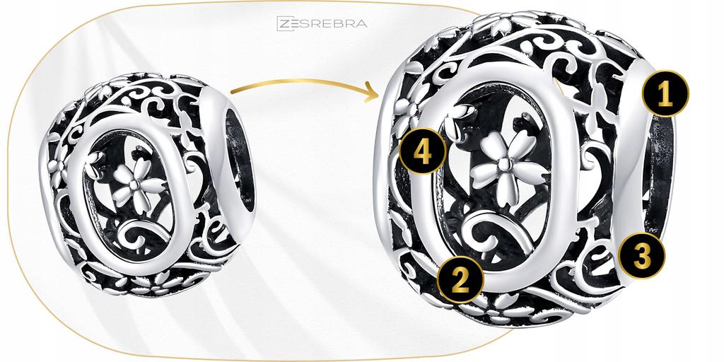 Charms Letter O S925 Bead Openwork Flower Pendant Letter