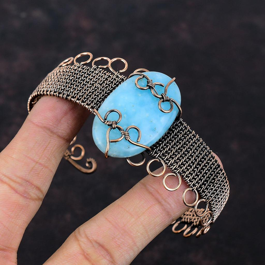 Hemimorphite Bangle Gemstone Copper Cuff Bracelet Wire Wrapped Bangle Adjustable Cuff Copper Wire Wrap Jewelry Handmade Bangle Gift For Mom