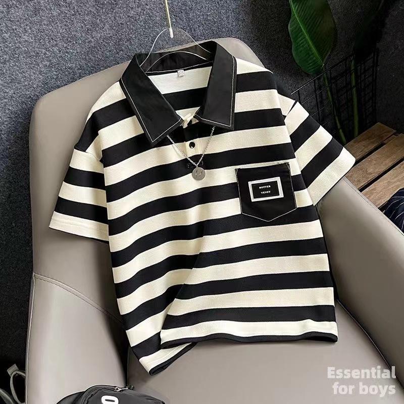 Kids' Summer Striped Polo Shirt - 2023 Korean Style, Boys' Short-Sleeved Casual Top