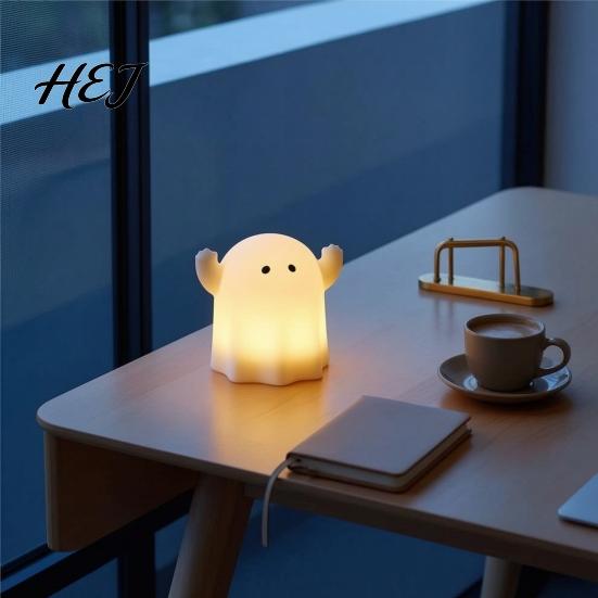 Gift for Birthday Kids Cute Resin Ghost Night Light Bedroom, Decorative Warm LED Lamp Desktop Ornament Halloween Party Desk Decor, Battery Operated