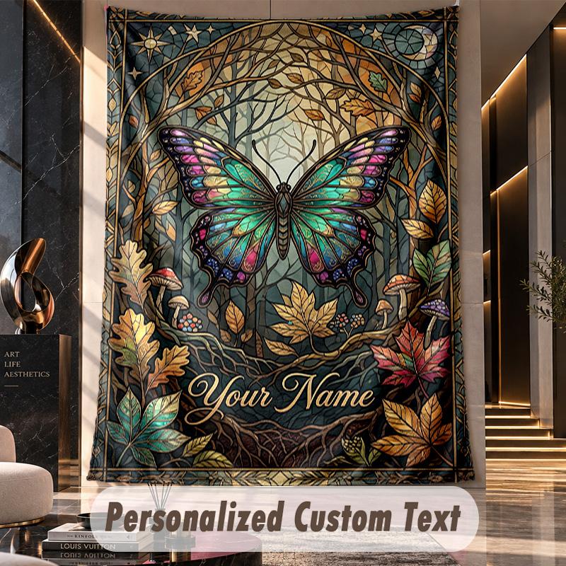 Autumnal Botanical Elegance Theme Wall Tapestry Customized With Name Text Personalized Hanging Tapestry For Bedroom Living Room Decor