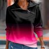 Женский осенне-зимний топ с застежкой-молнией, повседневный топ с длинными рукавами градиентного цвета