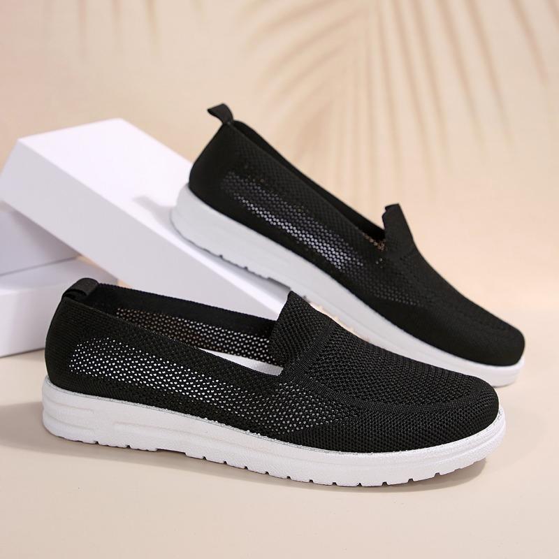 2024 Новая модная женская обувь весна-осень однотонная с круглым носком сетчатая дышащая женская спортивная обувь без застежек