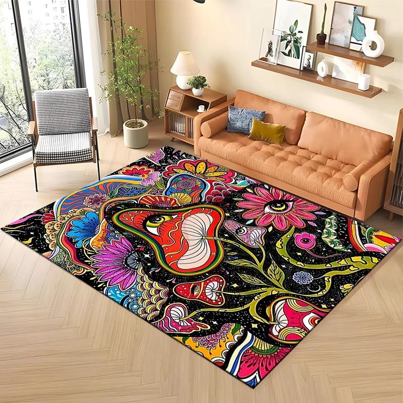 Psychedelic Mushrooms Carpet for Living Room Game Rugs Soft Floor Cartoon Rugs Bathroom Rug Mat Yoga Mat Home Decor Area Rug