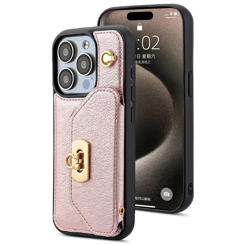 Кожаный чехол-кошелек через плечо с держателем для карт для IPhone 16 15 14 Plus 13 Pro Max, подставка, противоударный защитный чехол, женский