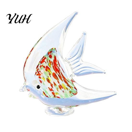 Glass Tropical Fish Figurine Figurine, Handmade Blown Ornament, Miniature Artistic Home Ornament Colorful Statue for Beach House Table Decor