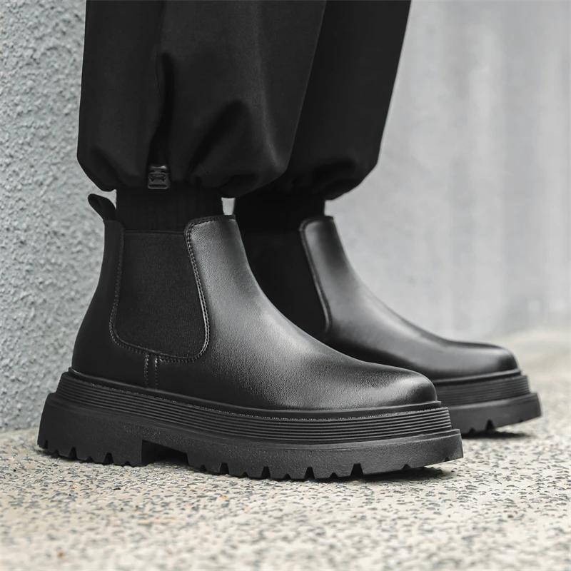 Модные высококачественные мужские классические повседневные кожаные ботинки челси, роскошные дизайнерские ботинки на толстой подошве, короткие высокие ботинки в британском стиле