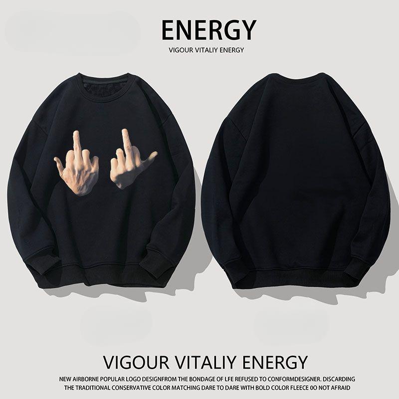 Американский уличный стиль, свободный свитер с круглым вырезом и вырезом на среднем пальце, унисекс, модная толстовка на осень/зиму
