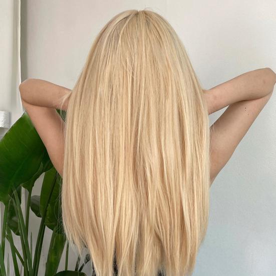 Женский длинный прямой парик с челкой, естественный вид, шелковистые, термостойкие, высокотемпературные волокна, женские синтетические волосы