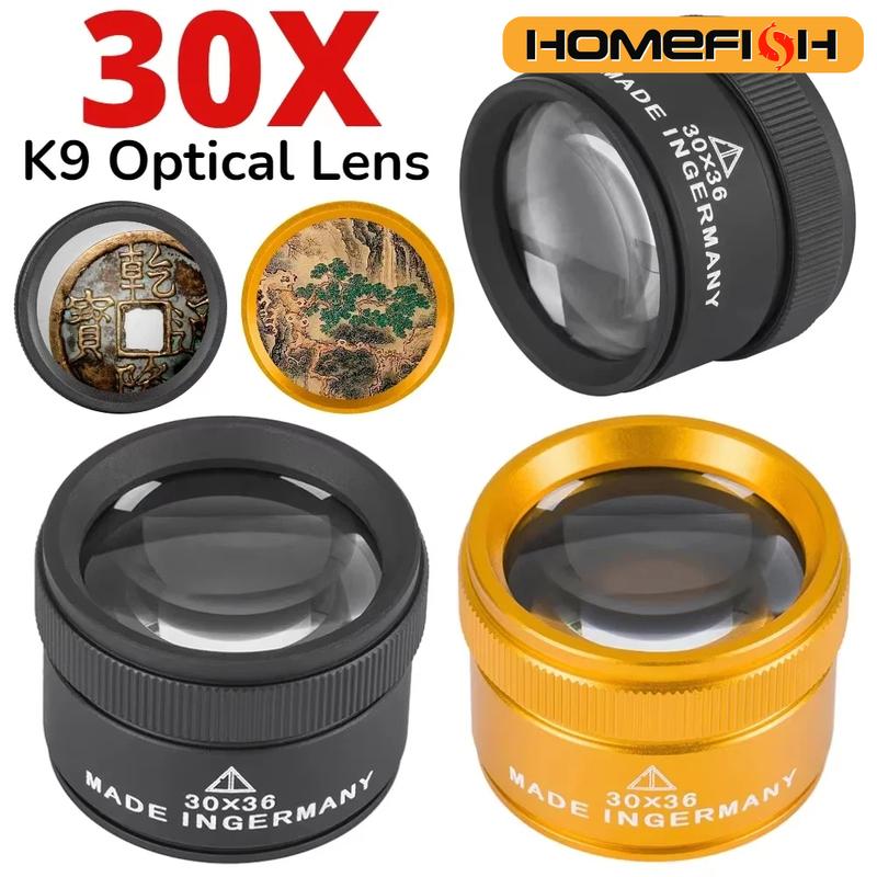 30X 36mm Magnifying Glass K9 Optical Lens Handheld Loupe for Watch Coin Stamp Jewelry Inspection