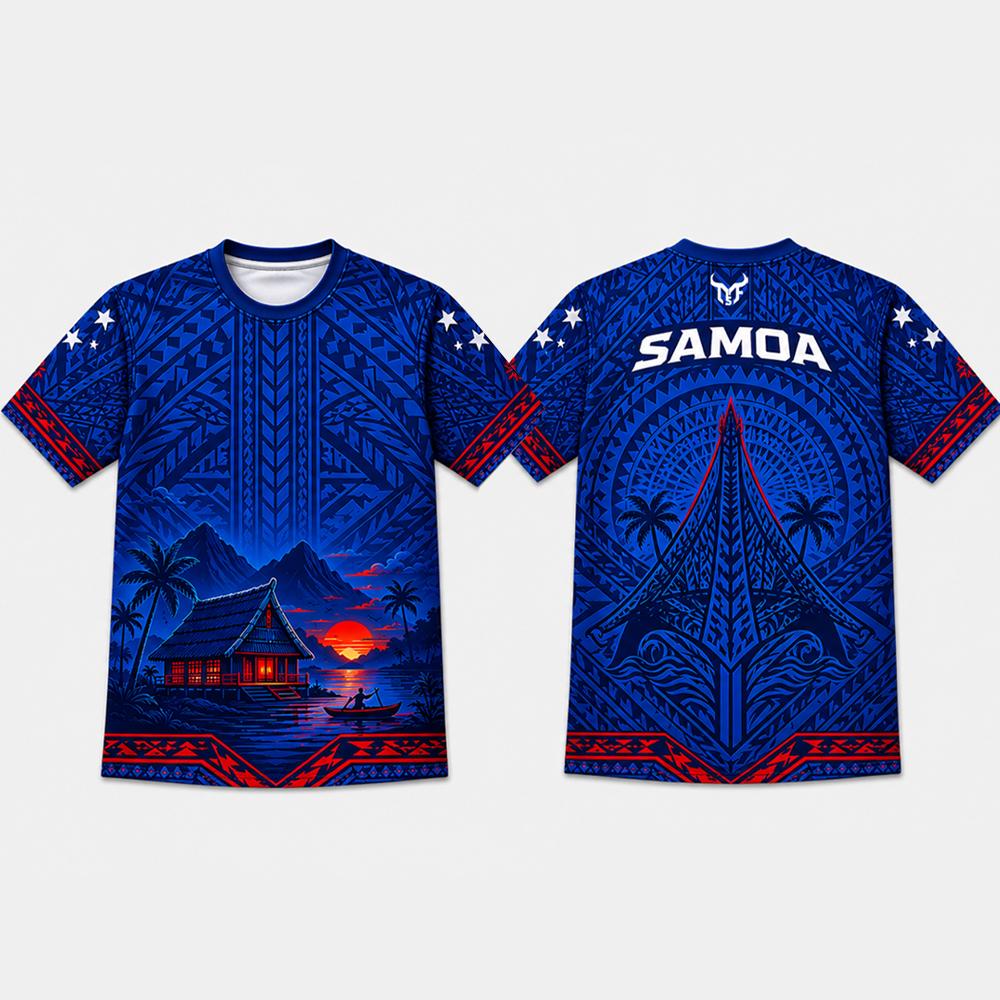 Новая спортивная футболка Samoa Vintage, быстросохнущая, с графикой: полинезийская tribal-татуировка, самоанская морская черепаха и парусник