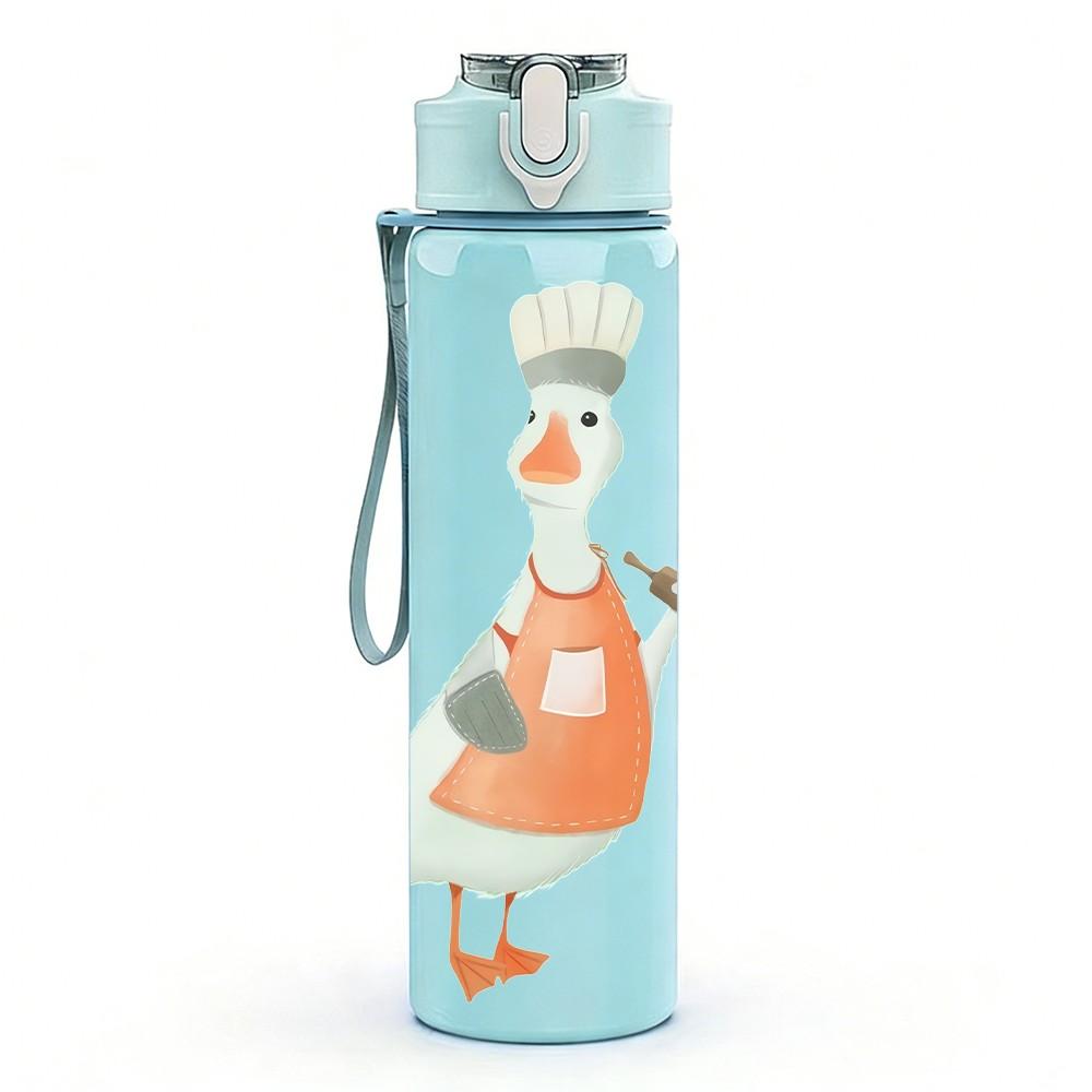 1PC Chef Goose With Spoon Print 750ml Color Plastic Sports Water Bottle Leakproof Flip Straw Lid Suitable for Sports Office Home Use