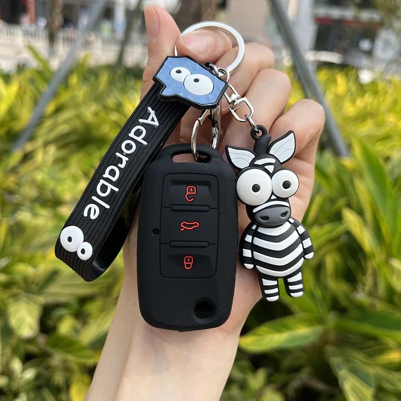 uwhxm4 Silicone Car Key Case Cover for VW Volkswagen Passat B5 Polo T4 Golf 4 for Seat Leon 1 Altea Ateca for Skoda Octavia A5 Keychain