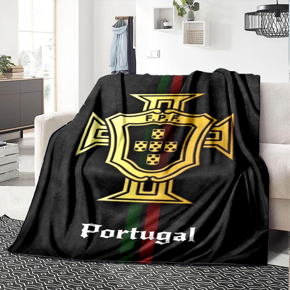 Portugal Football Print Flannel Blanket High Quality Warm Comfortable Cover for All Seasons Perfect for Gifts Home Decor