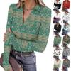 Women's Fashion Casual Print V-Neck Long Sleeve Button-Down Top