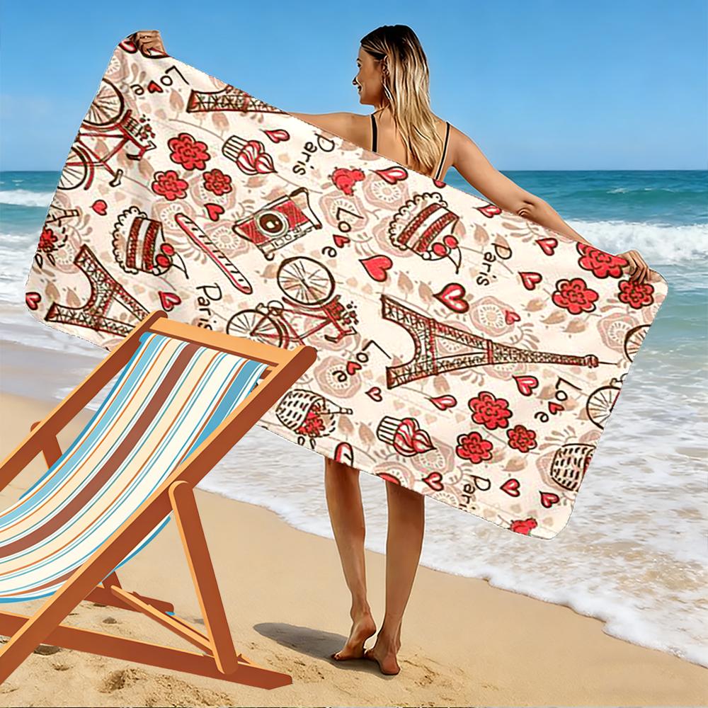 Paris Eiffel Tower and Love Pattern Beach towel quick-drying for travel outdoor sports jogging beach and swimming