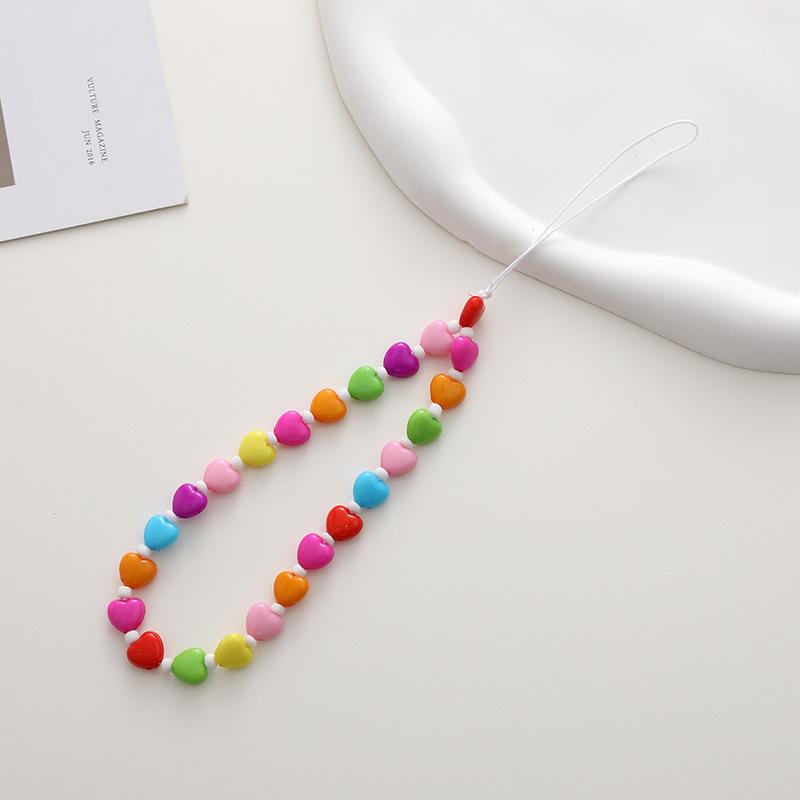 New Heart-Shaped Beaded Phone Chain, Wooden Heart Accessory, Anti-Drop and Anti-Loss Phone Case Pendant, Wristband